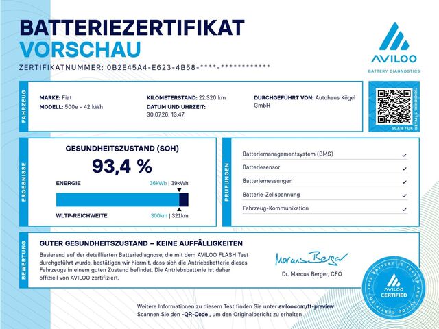 FIAT 500e LaPrima 42kWh 118PS Ansicht 2 für Fahrzeugdetailseite