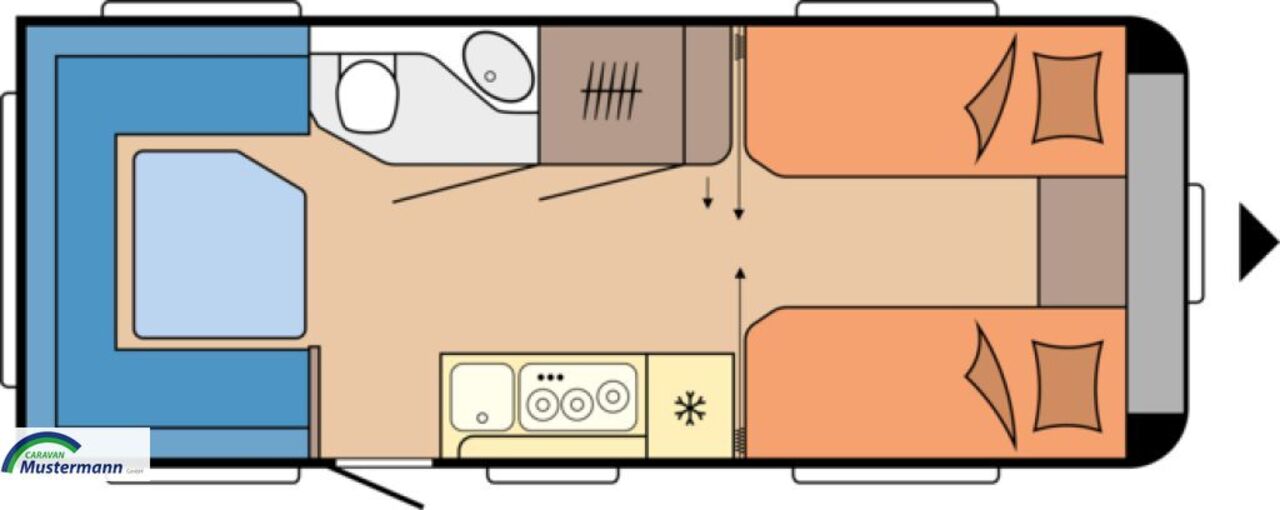 HOBBY 585 UL-R Einzelbetten o.Doppelbett quer Ansicht 2 für Fahrzeugdetailseite