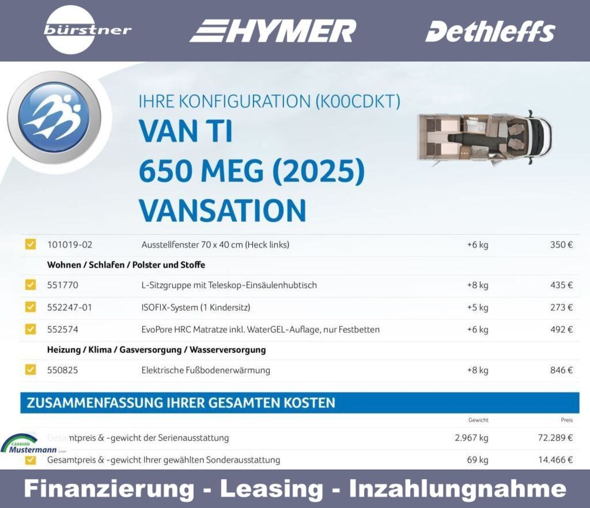 KNAUS 650 MEG VANSATION L-Sitz, Fußbodenerwärmung Fiat Ansicht 14 für Fahrzeugdetailseite