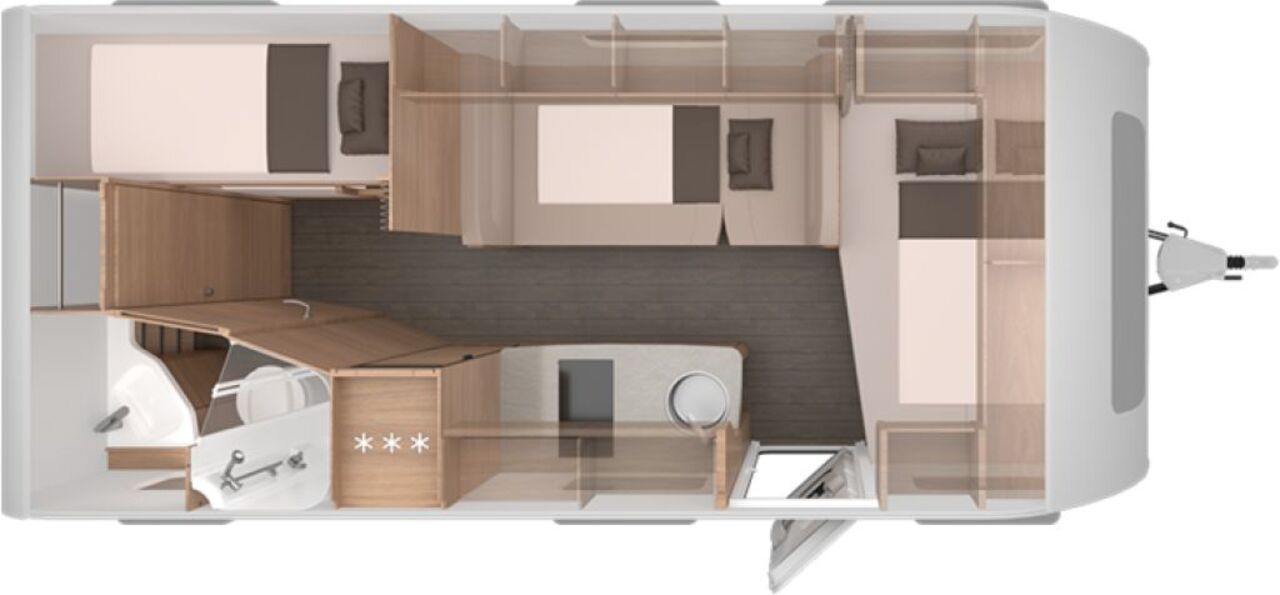 KNAUS 500 QDK Black Selection 3er Etagenbett mit 3 Fenster Ansicht 3 für Fahrzeugdetailseite